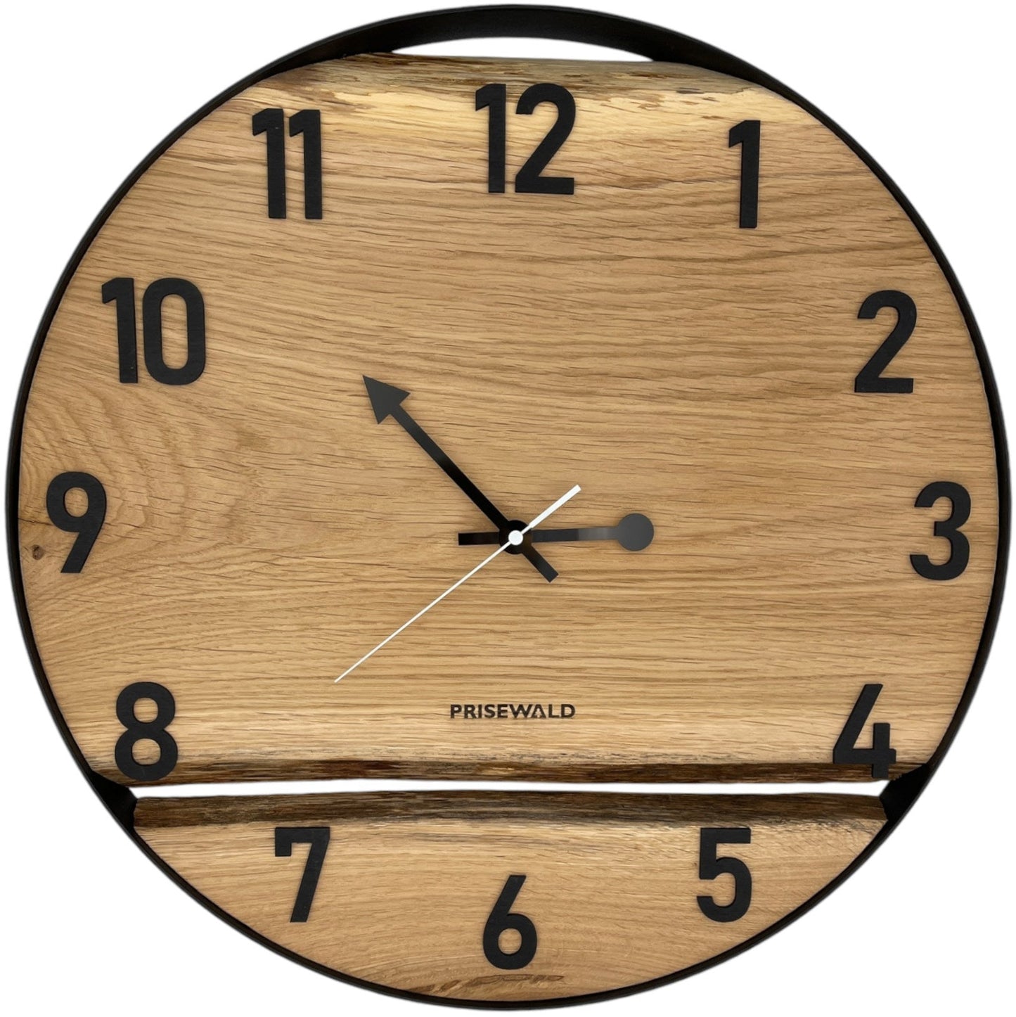 Runde Wanduhr aus Eichenholz, 50 cm, schwarzer Rahmen, arabische Ziffern, klassische Uhr