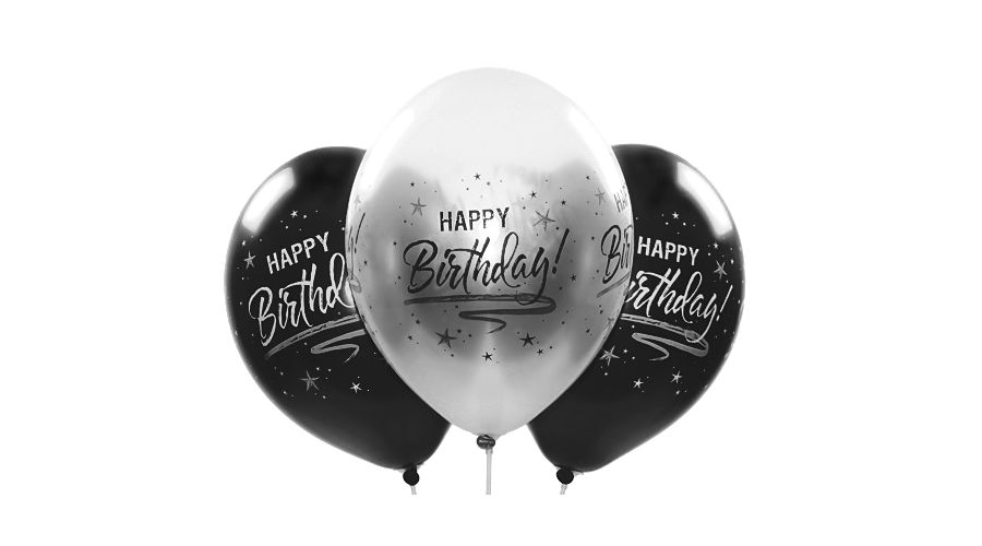 Happy Birthday Ballon ⌀33cm schwarz und silber gemischt