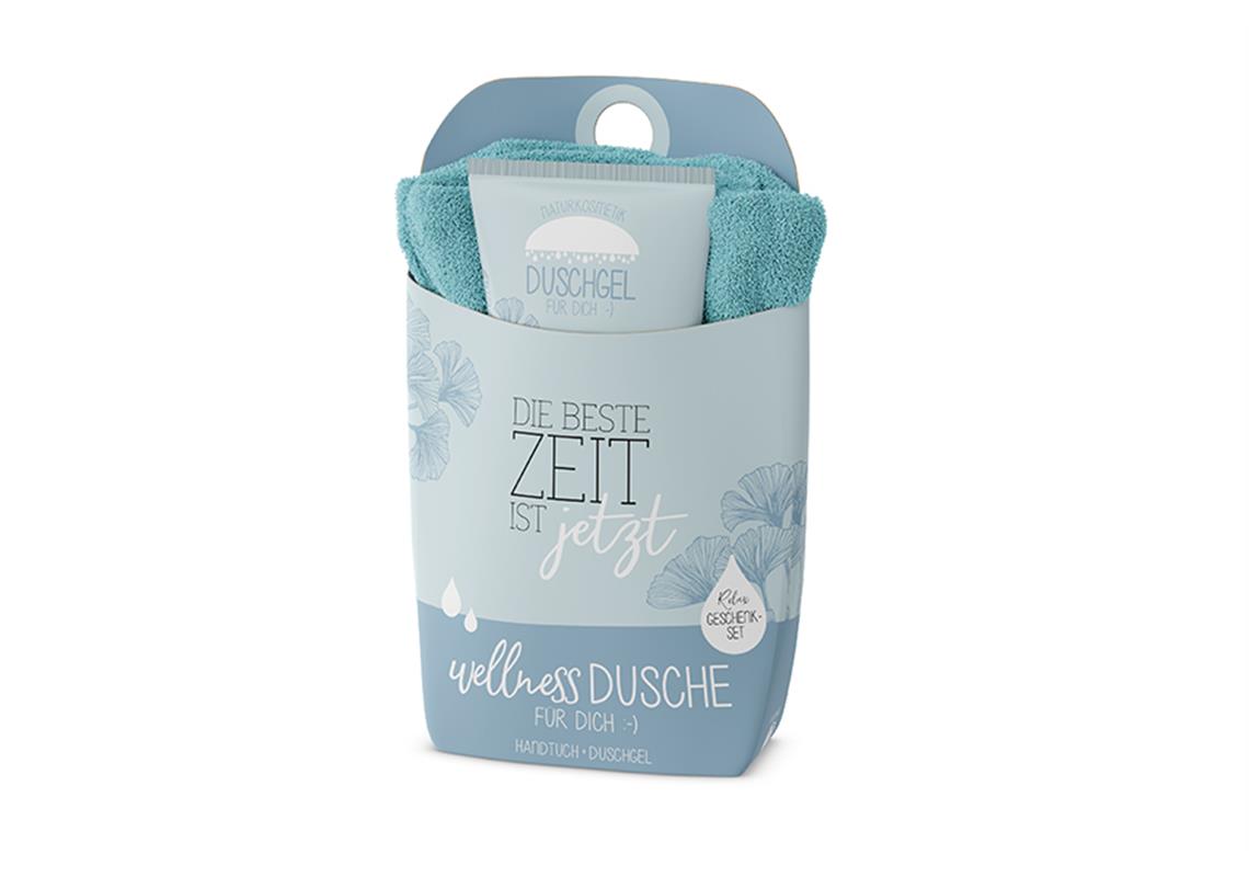 Dusch-Set mit Duschgel 200ml Lotusblüten/Bio-Teeextrakt und Baumwoll-Handtuch