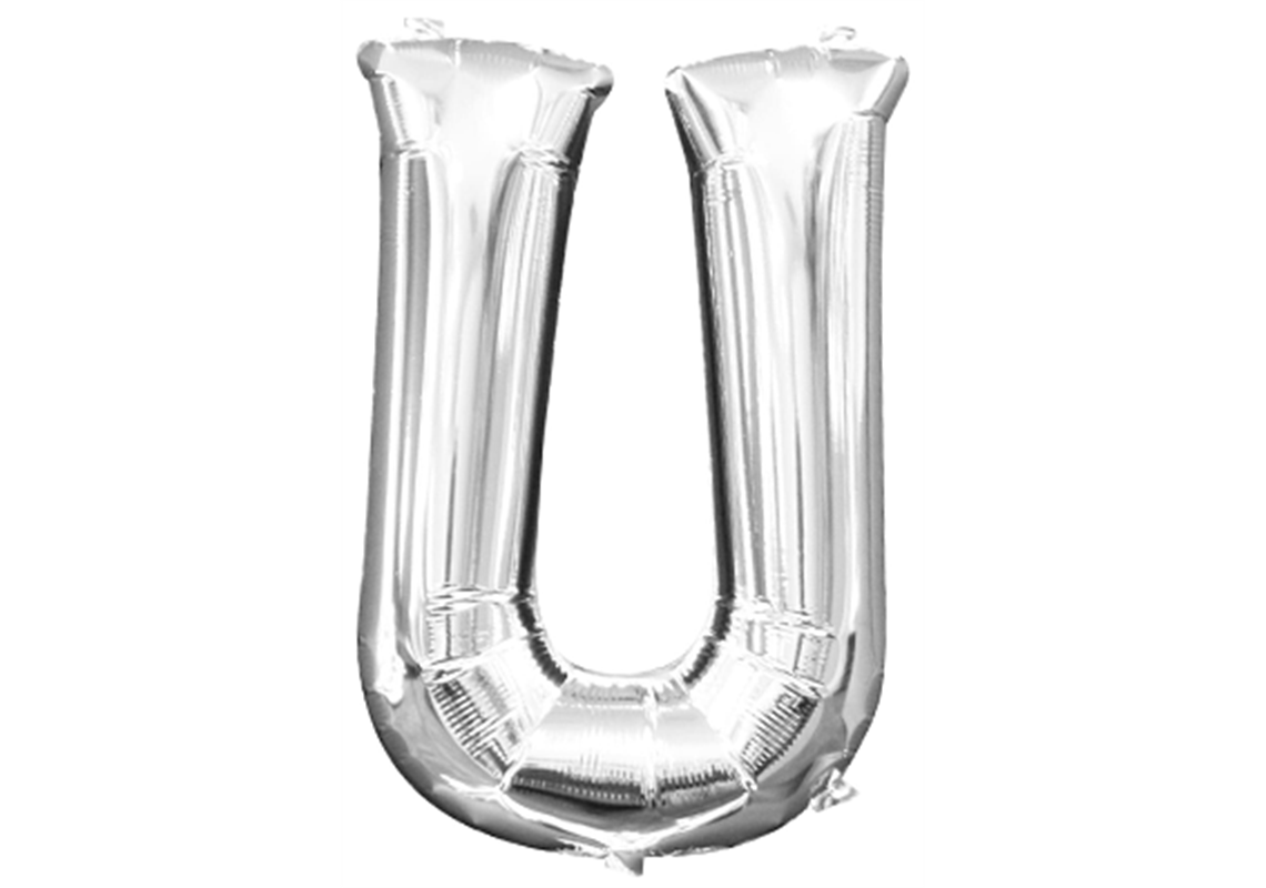 Mini-Buchstabenfolienballon - U - in SILBER 35 cm