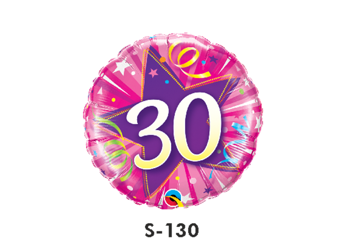 Folienballon Geburtstag / Happy Birthday Zahl - 30 - Luftschlangen Pink & Lila Ø 38 cm