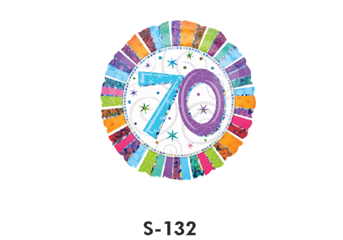 Folienballon Geburtstag / Happy Birthday Zahl - 70 - Bunt Ø 38 cm