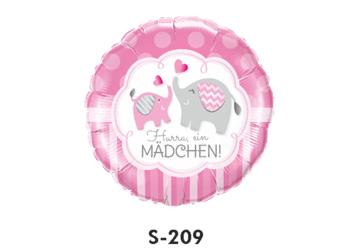 Geburt Folienballon Hurra ein Mädchen! Rosa Ø 38 cm
