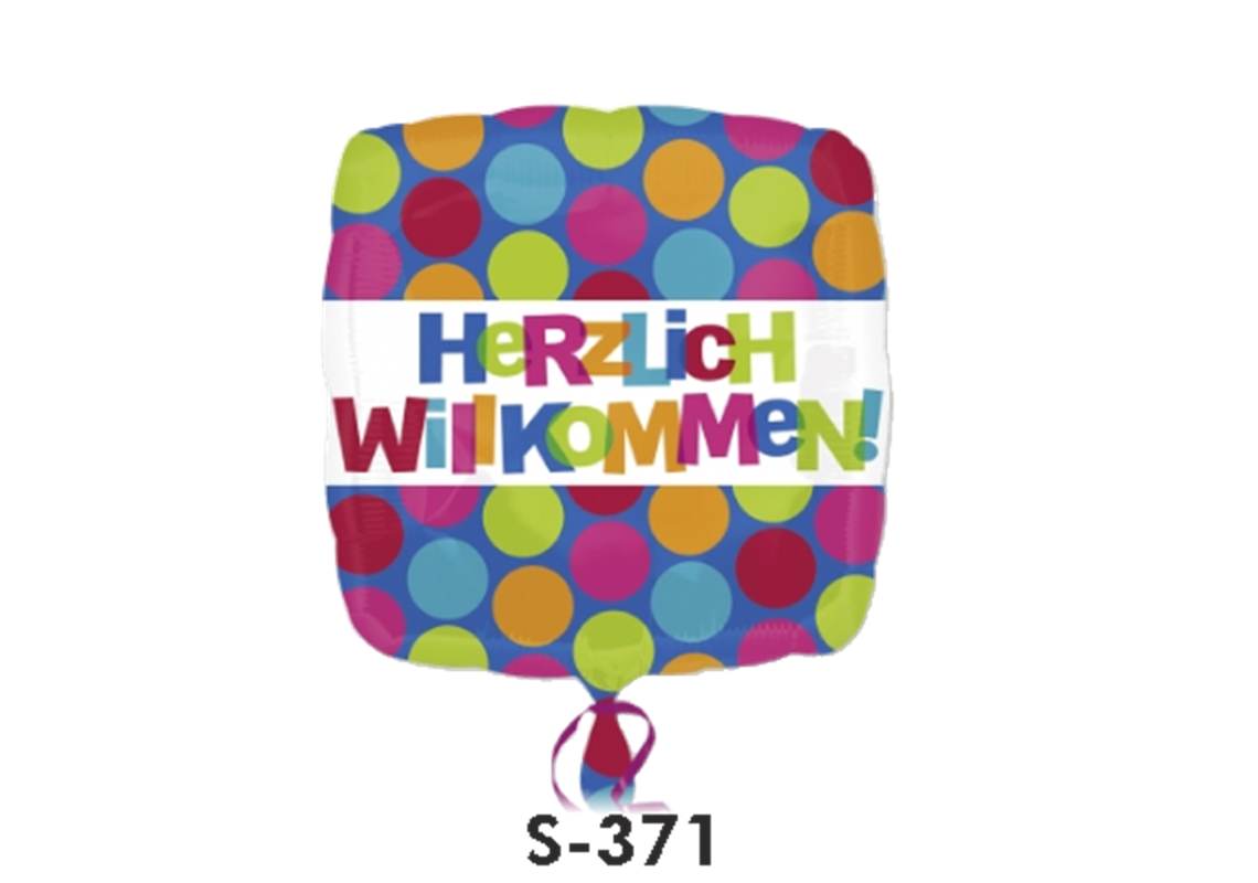Folienballons Herzlich Willkommen quadratisch ⌀ 38 cm