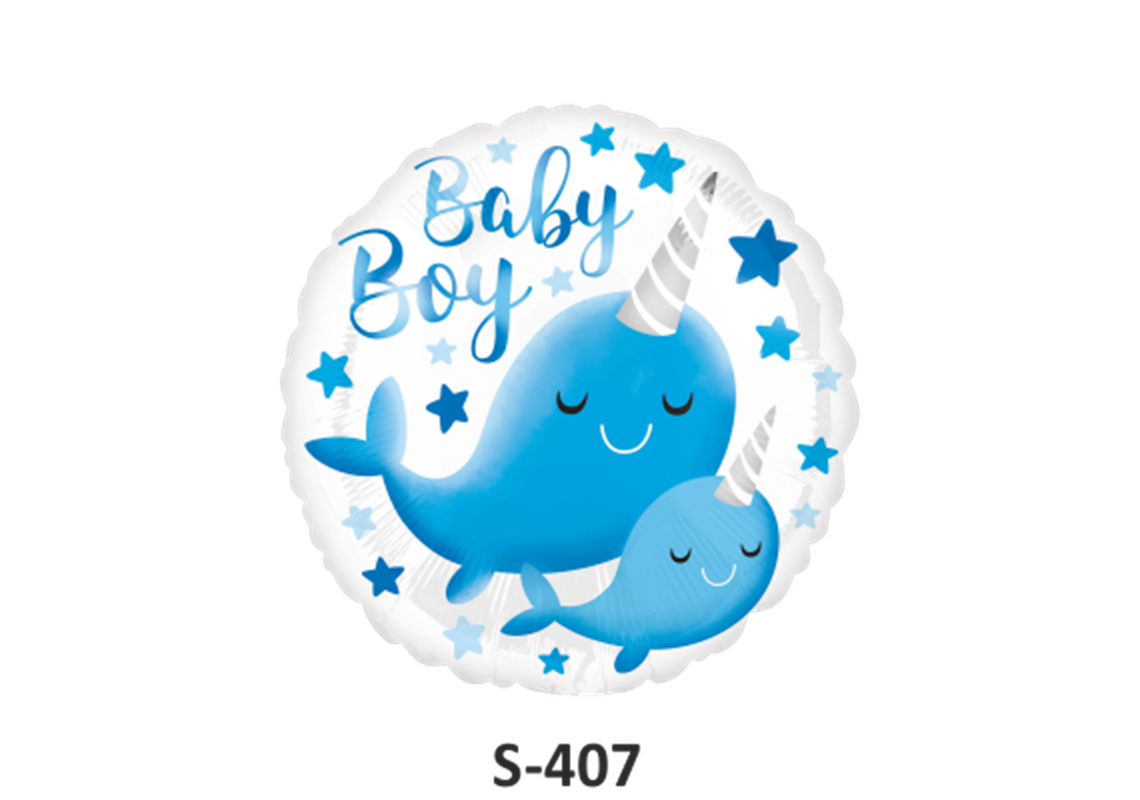 Geburt Folienballon Narwhal Baby Boy Ø 38 cm