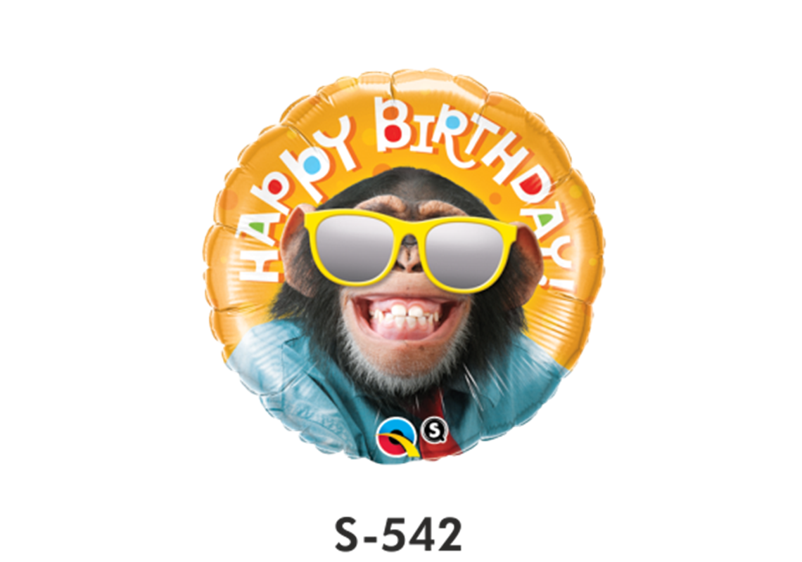 Folienballons Happy Birthday Affe mit Sonnenbrille ⌀ 38 cm