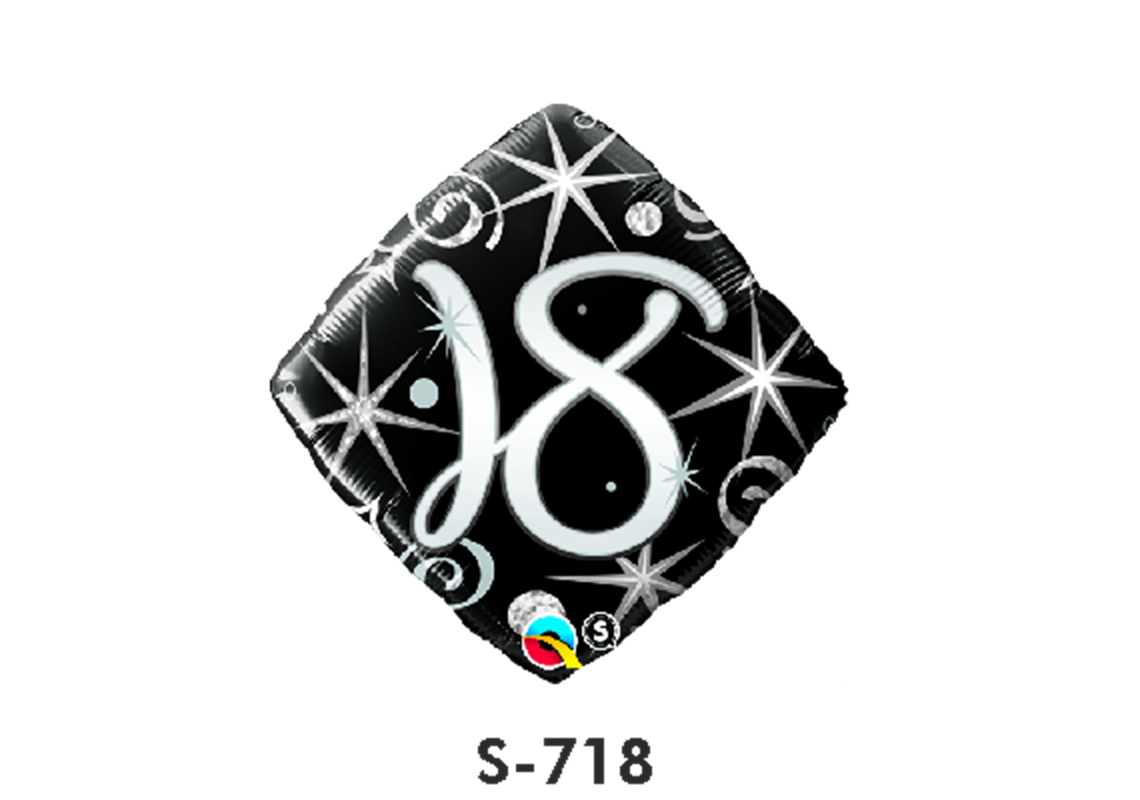 Folienballon Geburtstag / Happy Birthday Zahl - 18 - Schwarz quadratisch Ø 38 cm