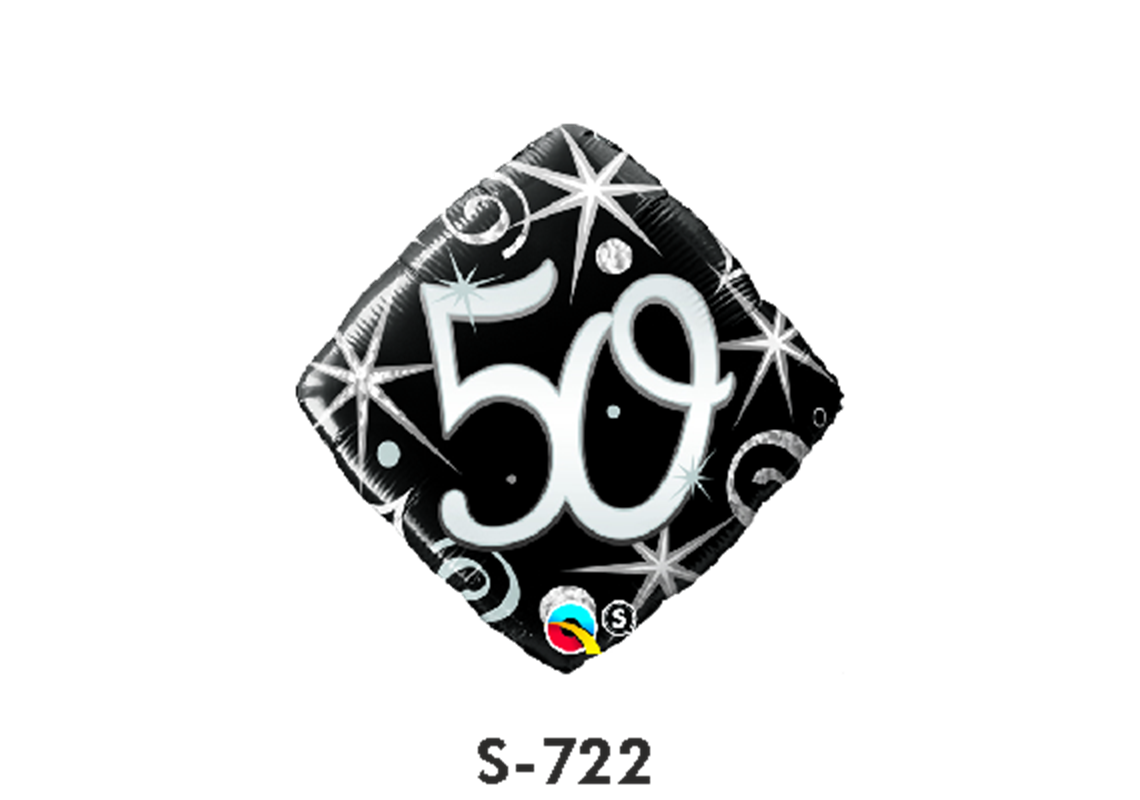 Folienballon Geburtstag / Happy Birthday Zahl - 50 - Schwarz quadratisch Ø 38 cm