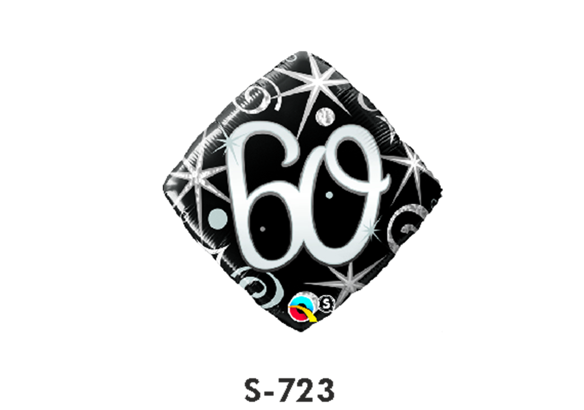 Folienballon Geburtstag / Happy Birthday Zahl - 60 - Schwarz quadratisch Ø 38 cm