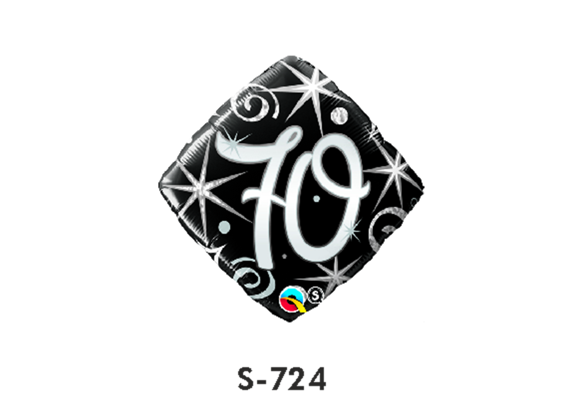 Folienballon Geburtstag / Happy Birthday Zahl - 70 - Schwarz quadratisch Ø 38 cm