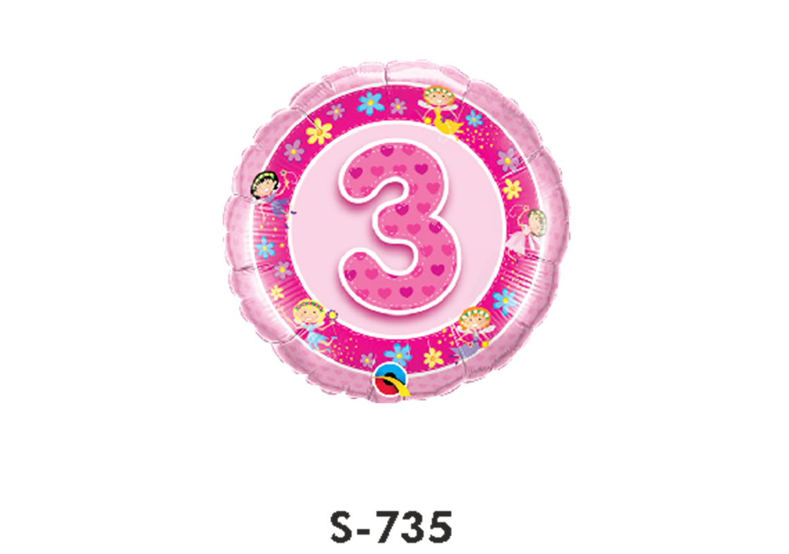 Folienballon Geburtstag / Happy Birthday Zahl - 3 - Rosa Ø 38 cm