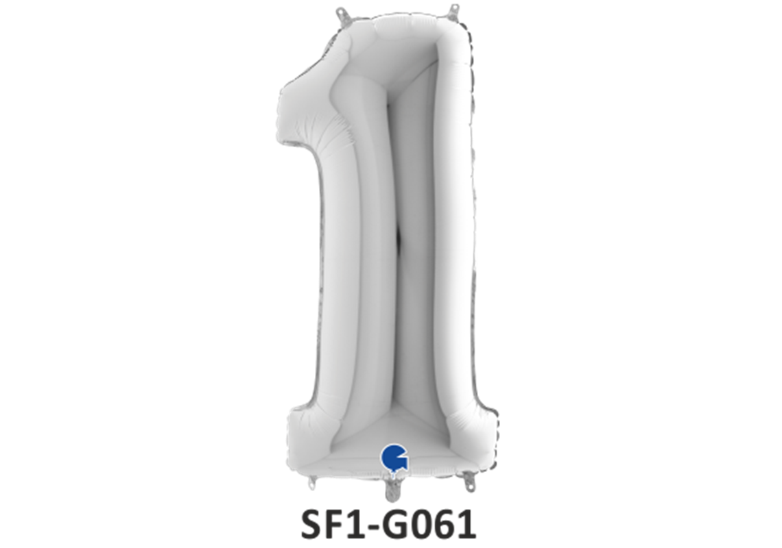 Zahlenfolienballon - Zahl 1 (eins) - in SILBER 80 cm