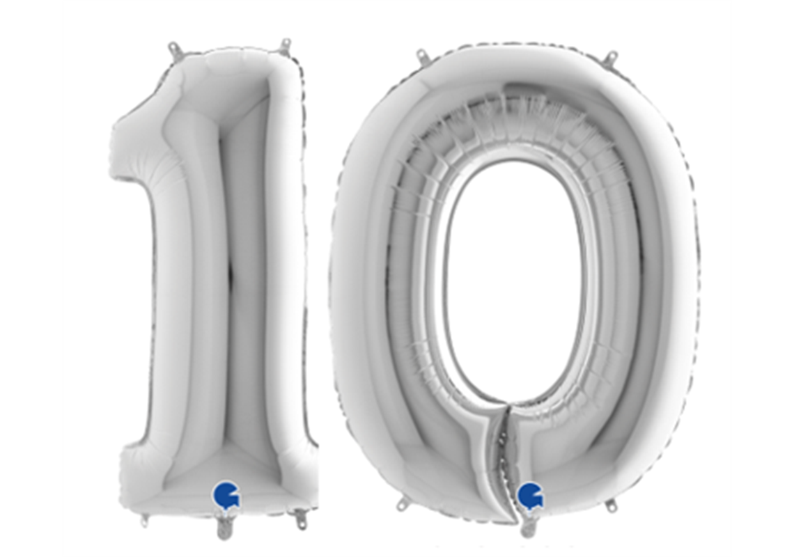 Zahlenfolienballons 10 (ZEHN) in SILBER 80cm
