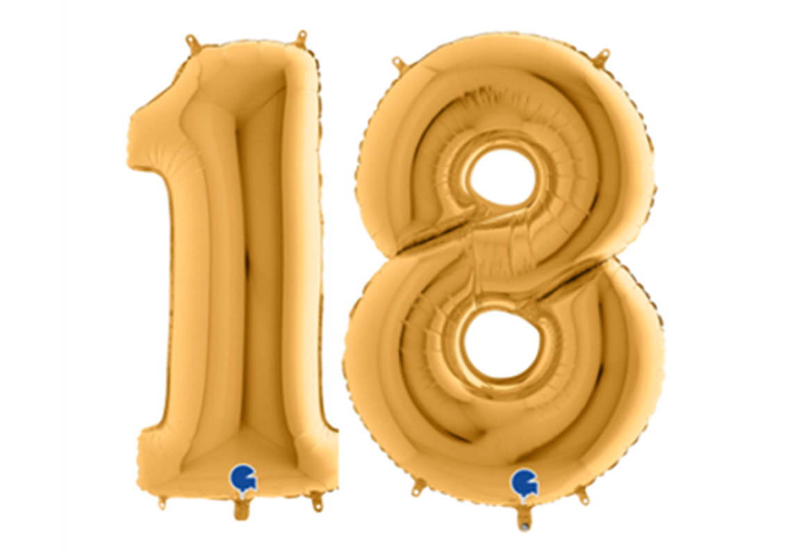 Zahlenfolienballons 18 (ACHTZEHN) in GOLD 80cm