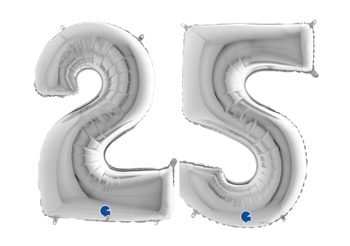 Zahlenfolienballons 25 in SILBER 80cm