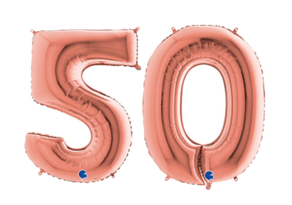 Zahlenfolienballons 50 (FÜNFZIG) in ROSAGOLD 80cm