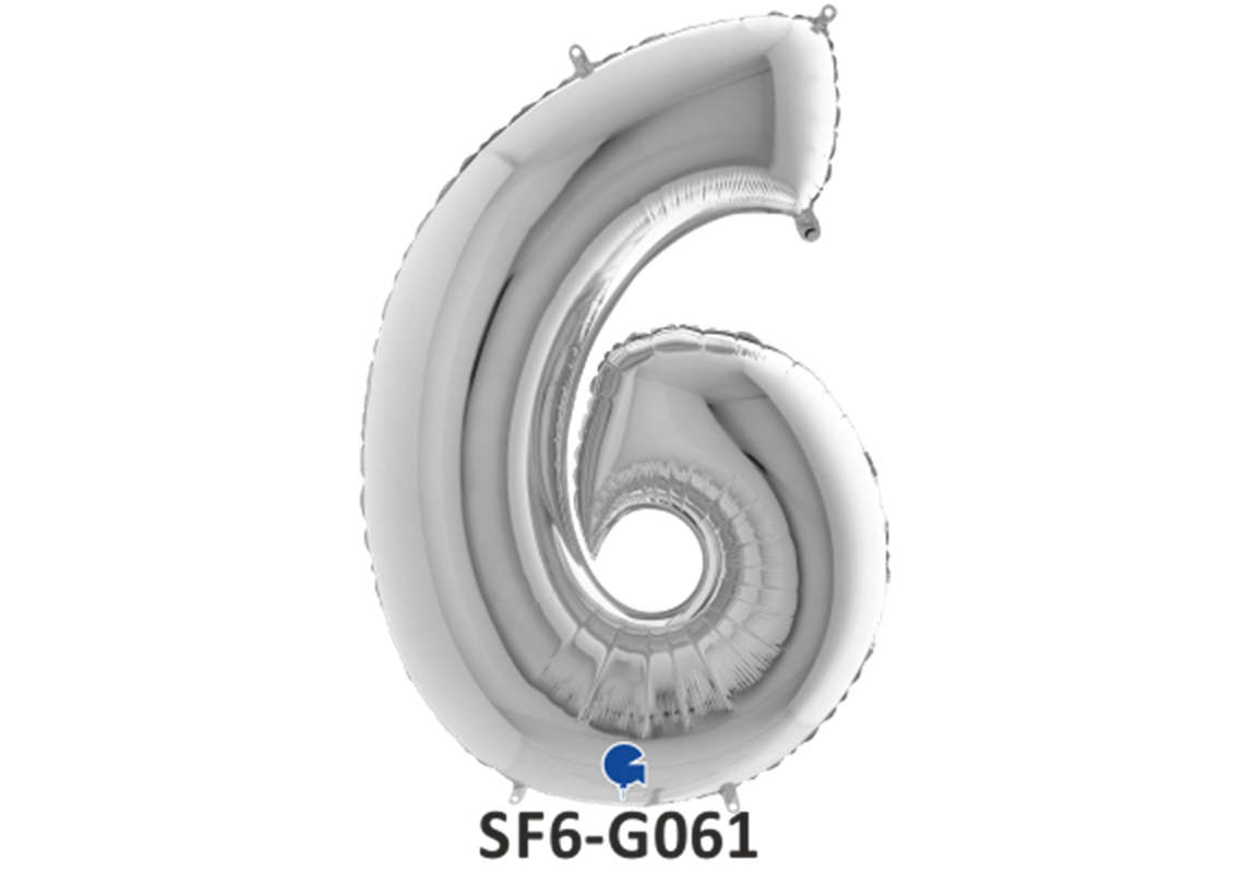Zahlenfolienballon - Zahl 6 (sechs) - in SILBER 80 cm