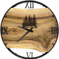 Runde Wanduhr aus Walnussholz, 50 cm, schwarzer Rahmen, römische Ziffern, Tannenwald