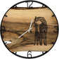 Runde Wanduhr aus Walnussholz, 50 cm, schwarzer Rahmen, arabische Ziffern, zwei Giraffen