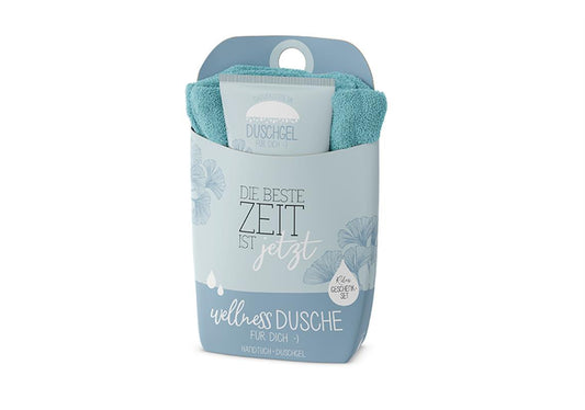 Dusch-Set mit Duschgel 200ml Lotusblüten/Bio-Teeextrakt und Baumwoll-Handtuch