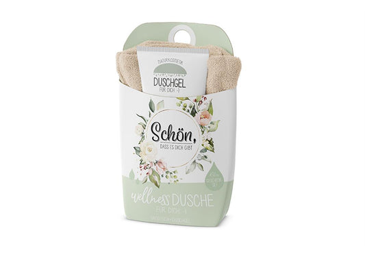 Dusch-Set mit Duschgel 200ml Lotusblüten/Bio-Teeextrakt und Baumwoll-Handtuch