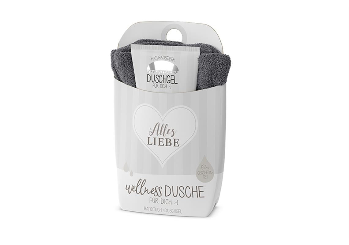 Dusch-Set mit Duschgel 200ml Lotusblüten/Bio-Teeextrakt und Baumwoll-Handtuch