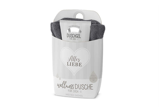 Dusch-Set mit Duschgel 200ml Lotusblüten/Bio-Teeextrakt und Baumwoll-Handtuch