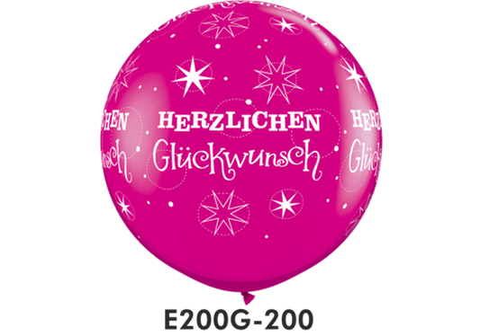 Riesen-Rundballons HERZLICHEN GLÜCKWUNSCH pink Ø 90 cm