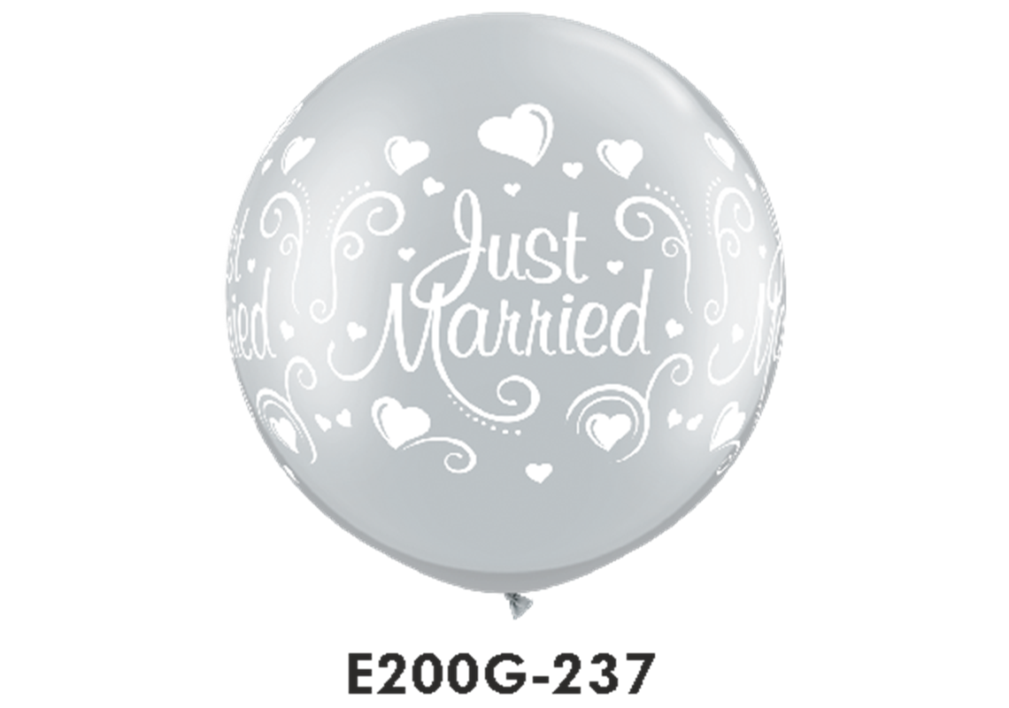 Riesen-Rundballons JUST MARRIED Herzen Ø 90 cm