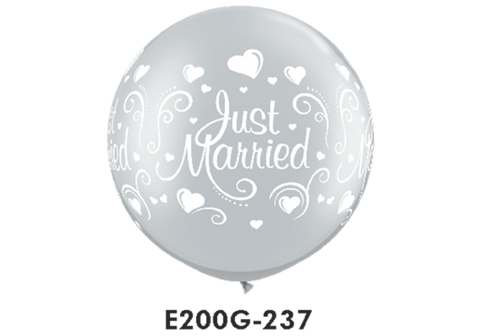 Riesen-Rundballons JUST MARRIED Herzen Ø 90 cm