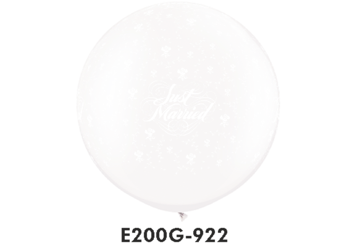 Riesen-Rundballons JUST MARRIED weiss Ø 90 cm