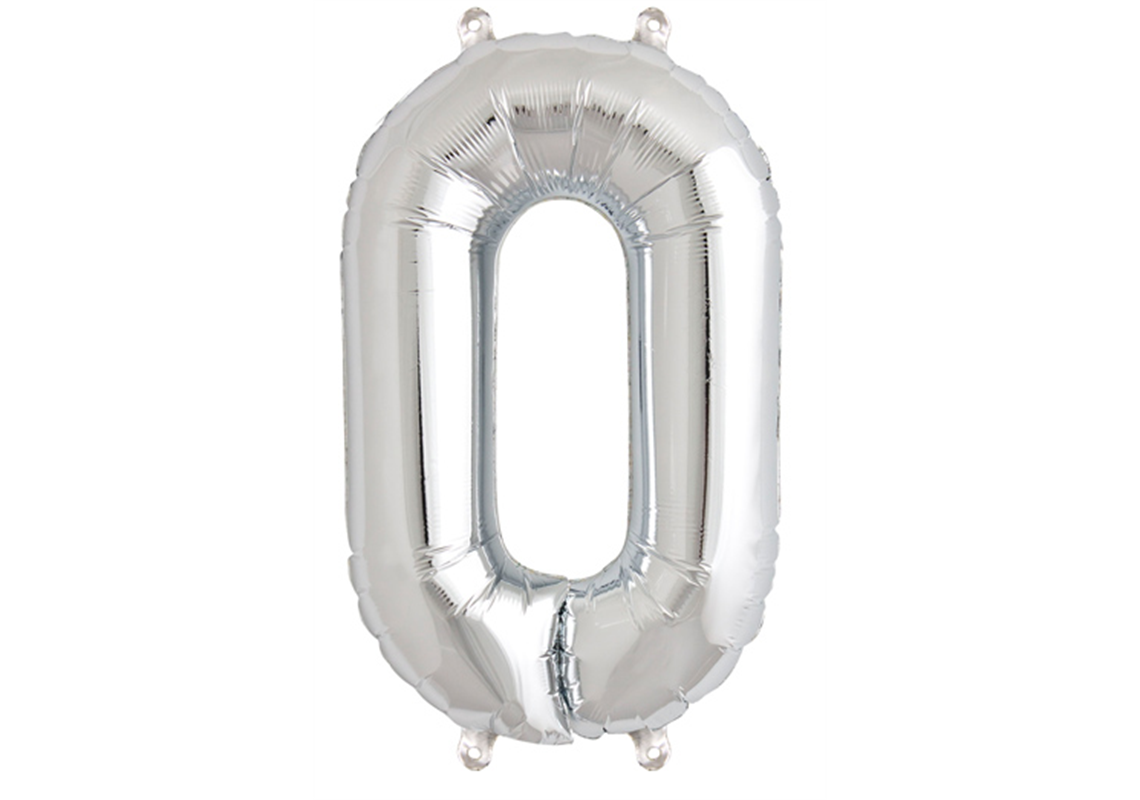 Mini-Zahlenfolienballon - Zahl 0 (null) - in SILBER 35CM