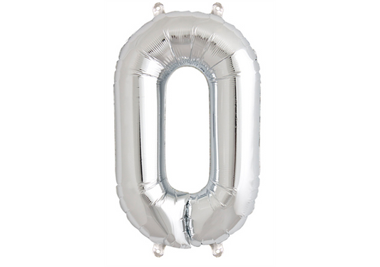 Mini-Zahlenfolienballon - Zahl 0 (null) - in SILBER 35CM