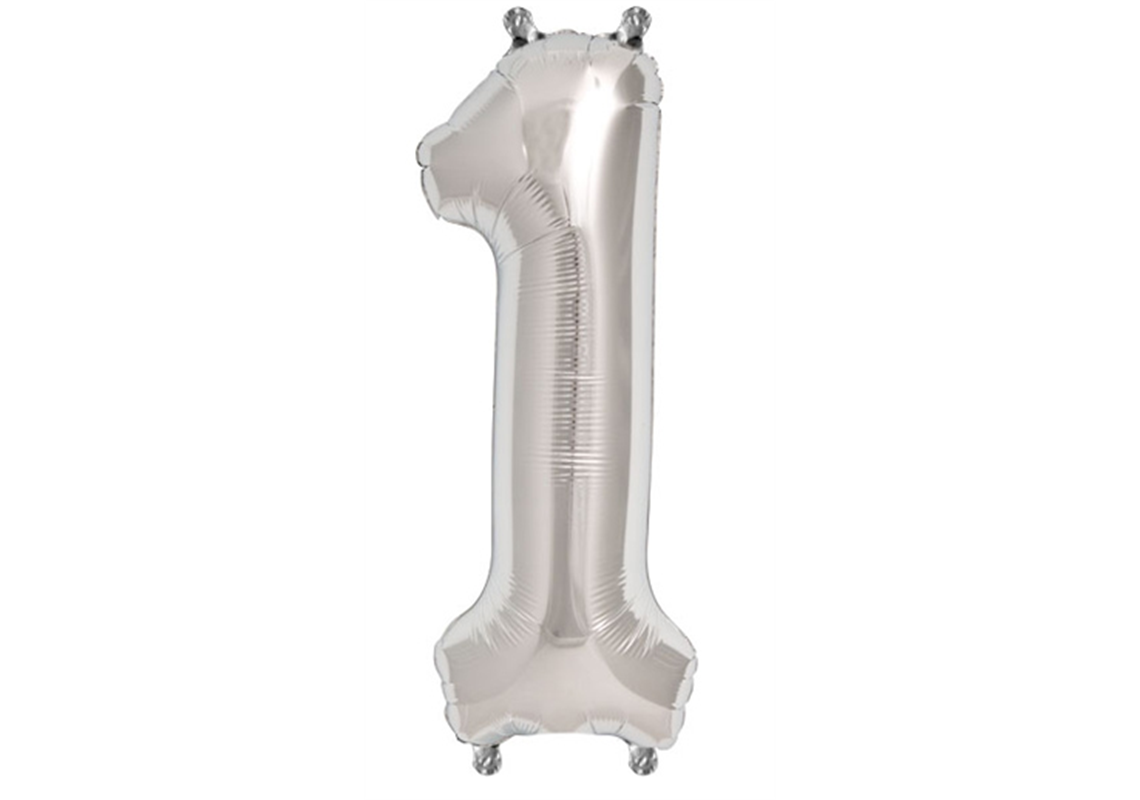 Mini-Zahlenfolienballon - Zahl 1 (eins) - in SILBER 35CM