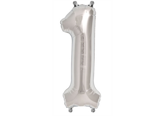 Mini-Zahlenfolienballon - Zahl 1 (eins) - in SILBER 35CM