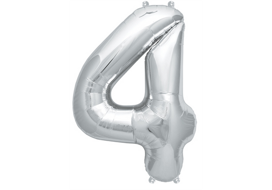 Mini-Zahlenfolienballon - Zahl 4 (vier) - in SILBER 35CM