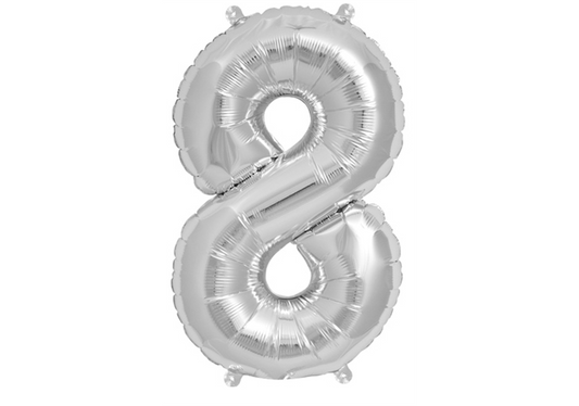 Mini-Zahlenfolienballon - Zahl 8 (acht) - in SILBER 35CM