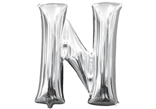 Mini-Buchstabenfolienballon - N - in SILBER 35 cm