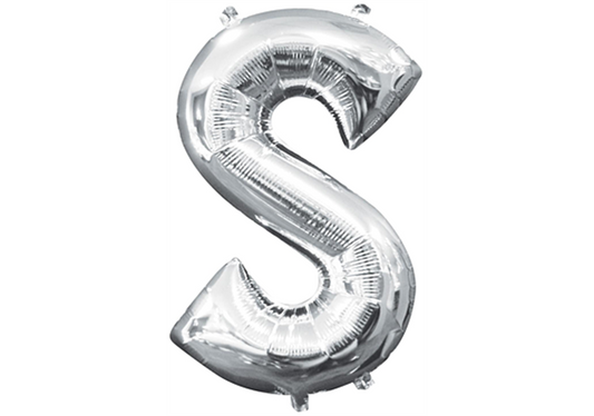 Mini-Buchstabenfolienballon - S - in SILBER 35 cm