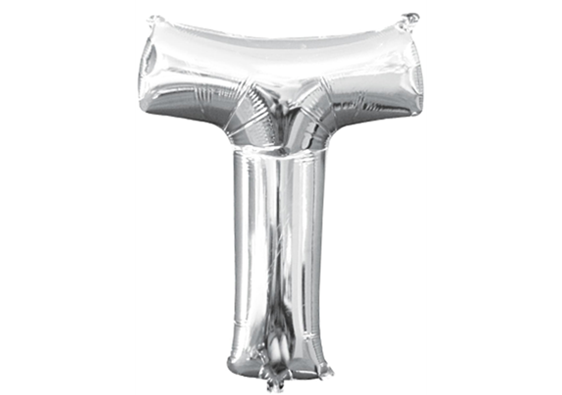 Mini-Buchstabenfolienballon - T - in SILBER 35 cm