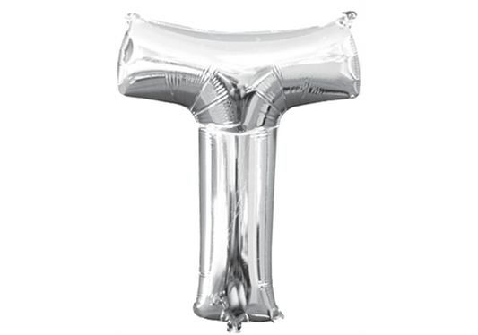 Mini-Buchstabenfolienballon - T - in SILBER 35 cm