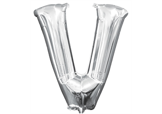 Mini-Buchstabenfolienballon - V - in SILBER 35 cm