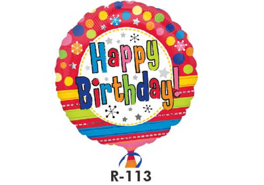 Folienballon Geburtstag / Happy Birthday Punkte & Sterne & Streifen Rot Ø 80 cm