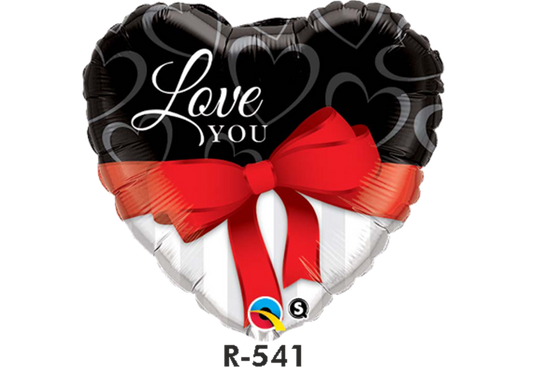 Liebe Riesenfolienballon Love You Herz Schwarz & Weiss & Rot Ø 91 cm