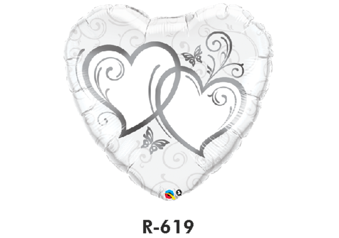 Folienballon Hochzeit / Verschlungene Herzen Silber Ø 90 cm