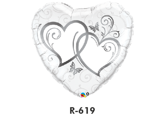 Folienballon Hochzeit / Verschlungene Herzen Silber Ø 90 cm