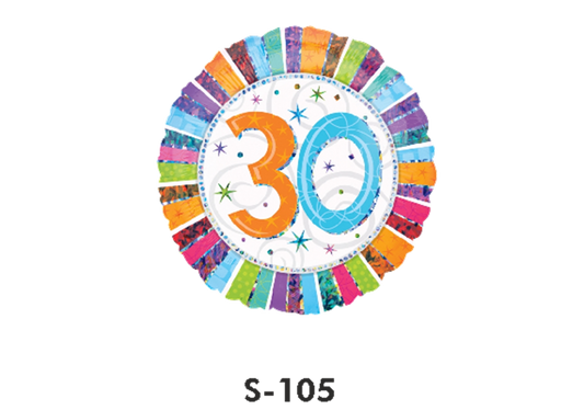 Folienballon Geburtstag / Happy Birthday Zahl - 30 - Bunt Ø 38 cm