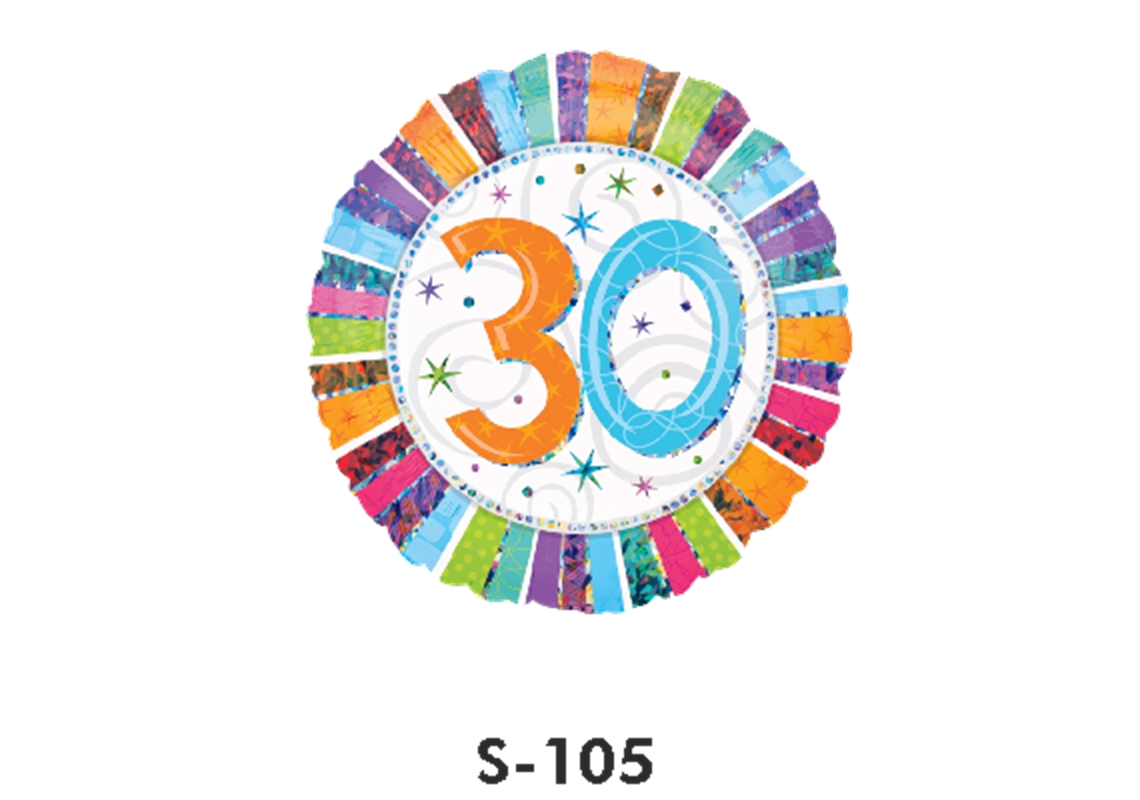 Folienballon Geburtstag / Happy Birthday Zahl - 30 - Bunt Ø 38 cm