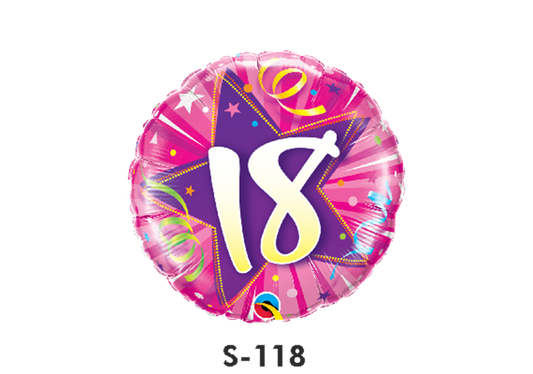 Folienballon Geburtstag / Happy Birthday Zahl - 18 - Luftschlangen Pink & Lila Ø 38 cm