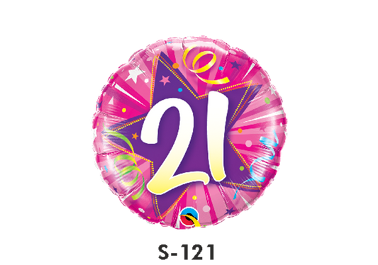 Folienballon Geburtstag / Happy Birthday Zahl - 21 - Luftschlangen Pink & Lila Ø 38 cm